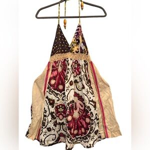 DEPT-Summer of Love Boho Floral Linen Halter Dress multi colours/lace S